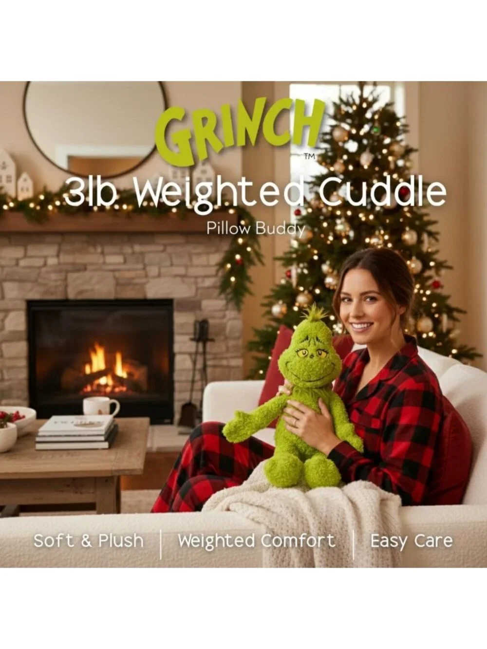 Super Soft Plush Grinch Weighted Cuddle Pillow Buddy - 3lb Comfort Pillow